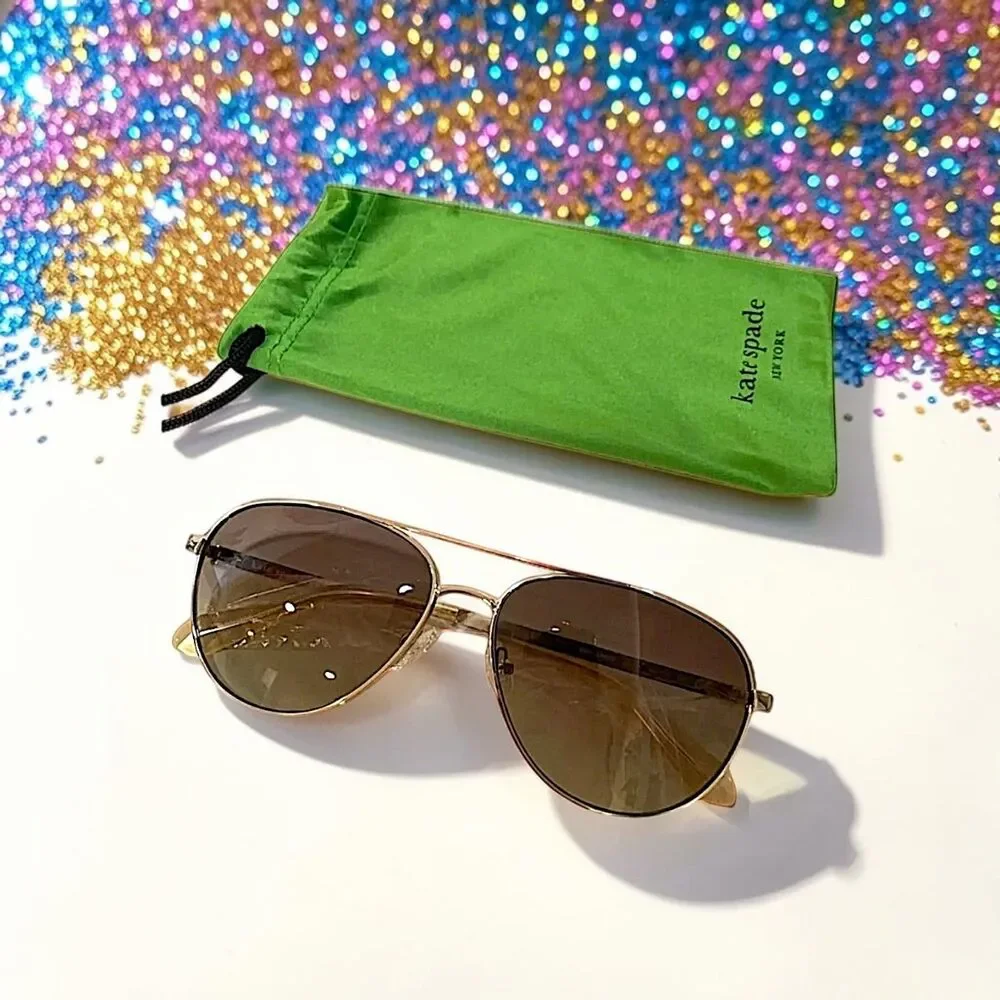 Kate Spade Women's Emmaline/S J5GHA Gold Aviator Sunglasses NEW IN BAG 57mm
